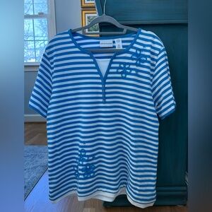 Alfred Dunner Striped Blue and White Top